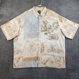 Harley Davidson Tori Richard Silk Button Up Shirt Motorcycle Short Sleeve 3XL